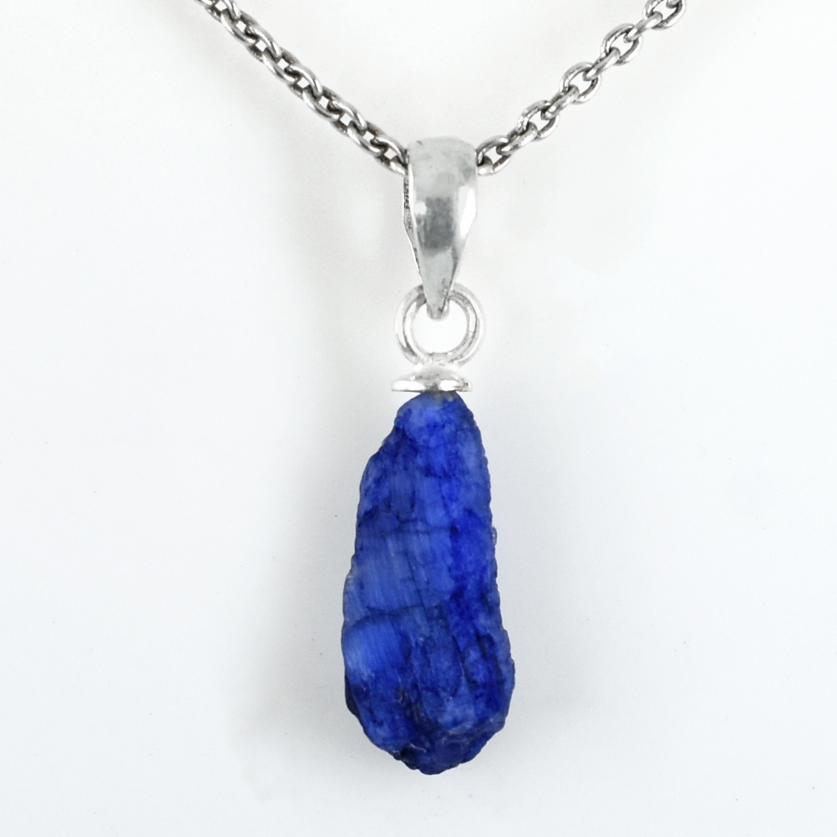 Natural Blue Sapphire Rough Pendant – 925 Sterling Silver – 18 x 6 mm – 8.85 Ct ,Unique rough Blue Sapphire Pendant , Gift For Wife , Love