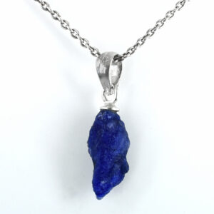 Natural Blue Sapphire Rough Pendant – 925 Sterling Silver – 18 x 6 mm – 8.70 Ct ,Unique rough Blue Sapphire Pendant , Gift For Wife , Love
