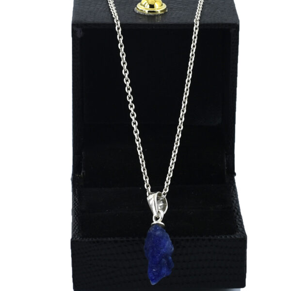 Natural Blue Sapphire Rough Pendant – 925 Sterling Silver – 18 x 6 mm – 8.70 Ct ,Unique rough Blue Sapphire Pendant , Gift For Wife , Love - Image 3