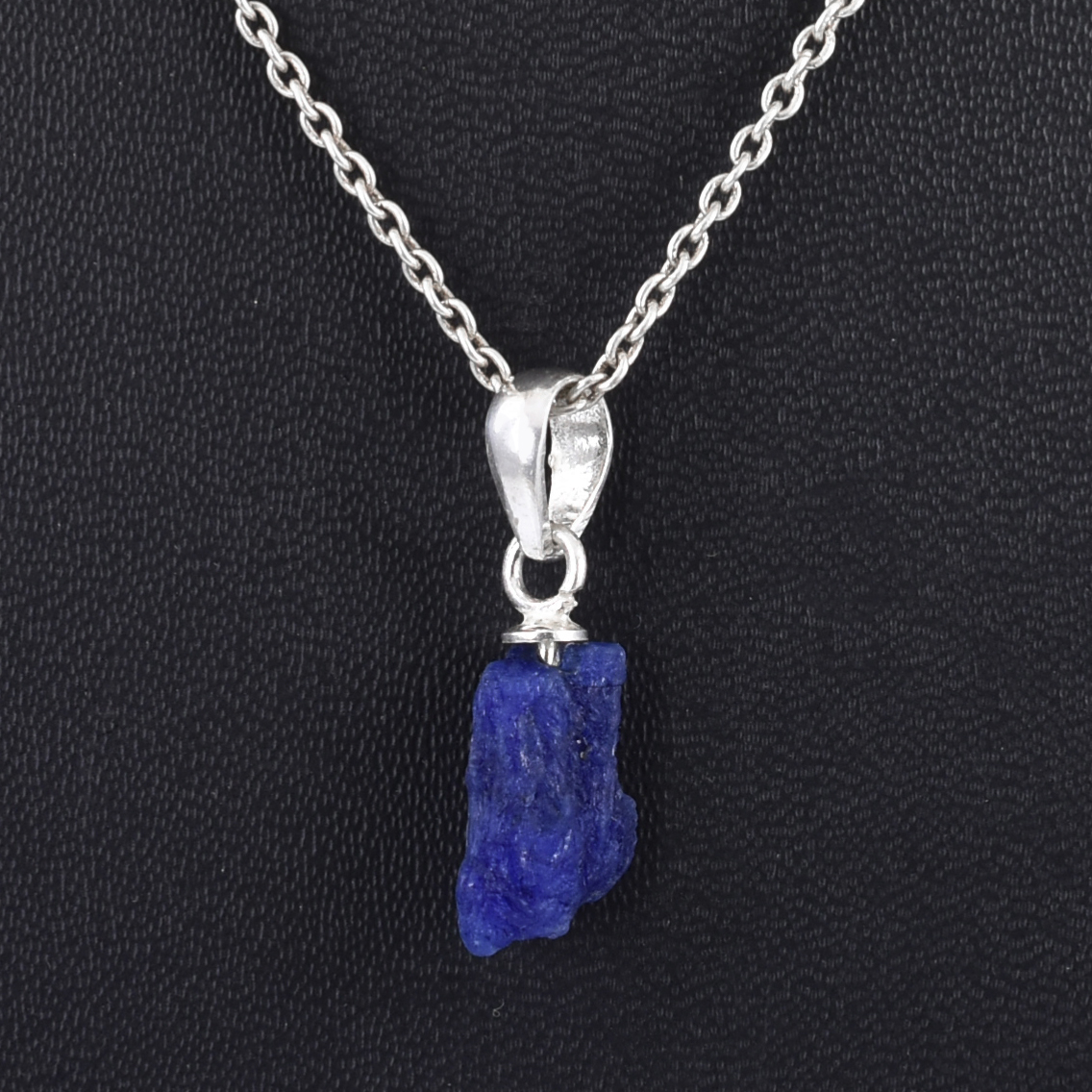 Blue Sapphire Rough Pendant – 925 Sterling Silver – 16 x 5.5mm – 8.60 Ct - Image 2