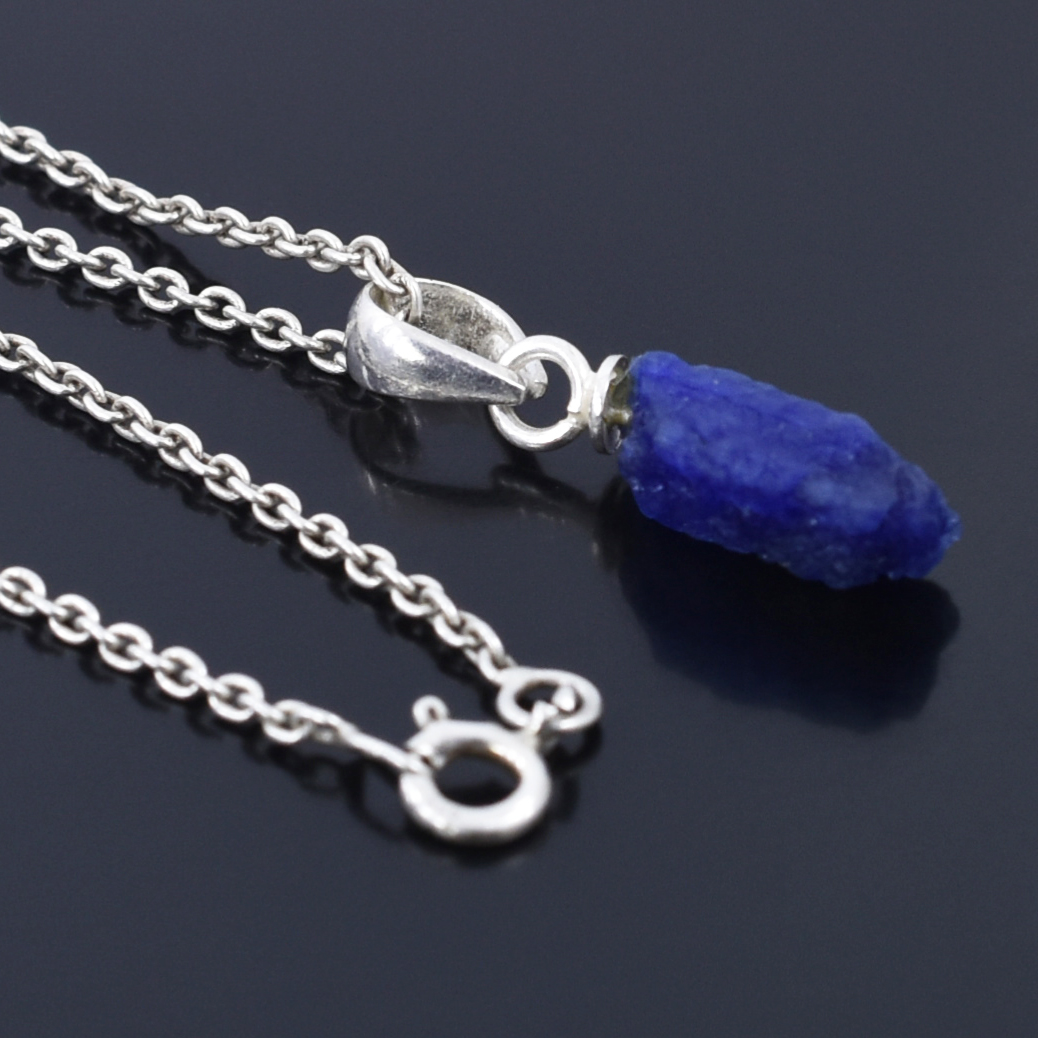 Blue Sapphire Rough Pendant – 925 Sterling Silver – 15 x 6 mm – 8.80 Ct , - Image 6