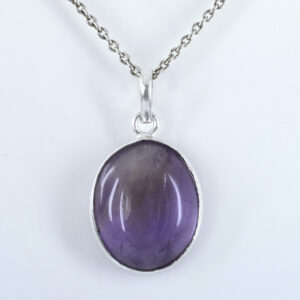 Amethyst Oval Cut Pendant, 20.5 X 16.5 X 8.5 mm ,925 Sterling Silver ,27.75 CT Gemstone Pendant with Free Chain ,February Birthstone ,Gift For Love