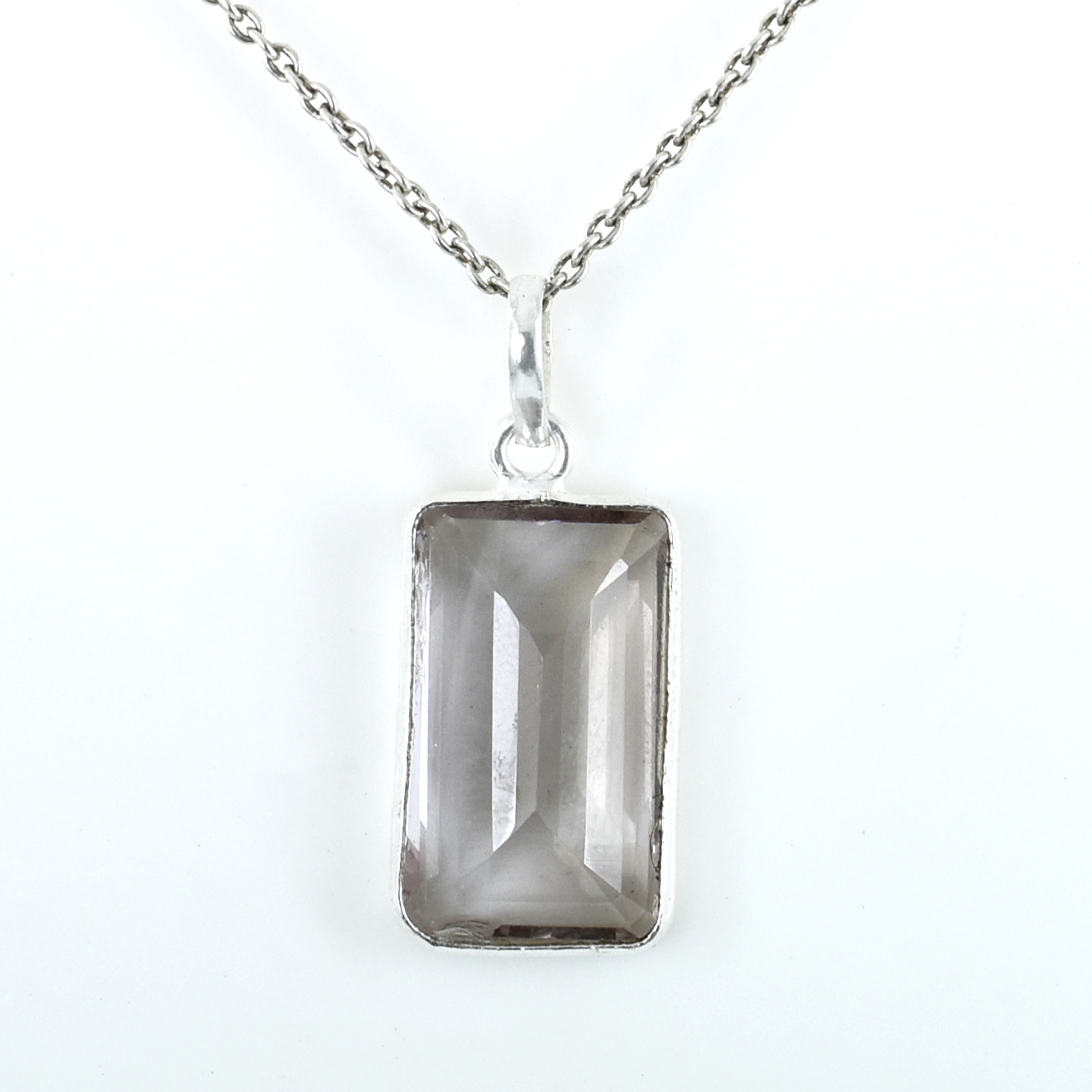 Natural Amethyst Pendant in 925 Sterling Silver | Emerald Cut | 22.5 x 13 x 7 mm | 4.66g | February Birthstone Jewelry with Free Chain , Gift For Love