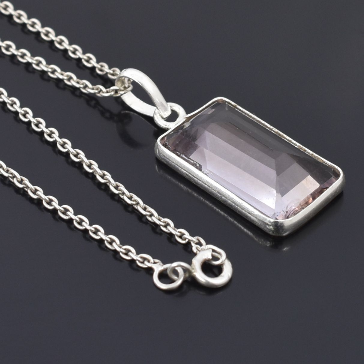 Natural Amethyst Pendant in 925 Sterling Silver | Emerald Cut | 22.5 x 13 x 7 mm | 4.66g | February Birthstone Jewelry with Free Chain , Gift For Love - Image 6