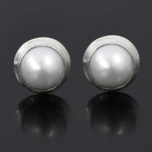 Pearl Stud in 925 Sterling Silver ,Round Cut White Pearl Earrings ,Classic Minimalist Jewelry