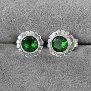 925 Silver Green Zircon Stud Earrings | Round Cut 4 mm | 10.35 Ct | Natural Gemstone Jewelry