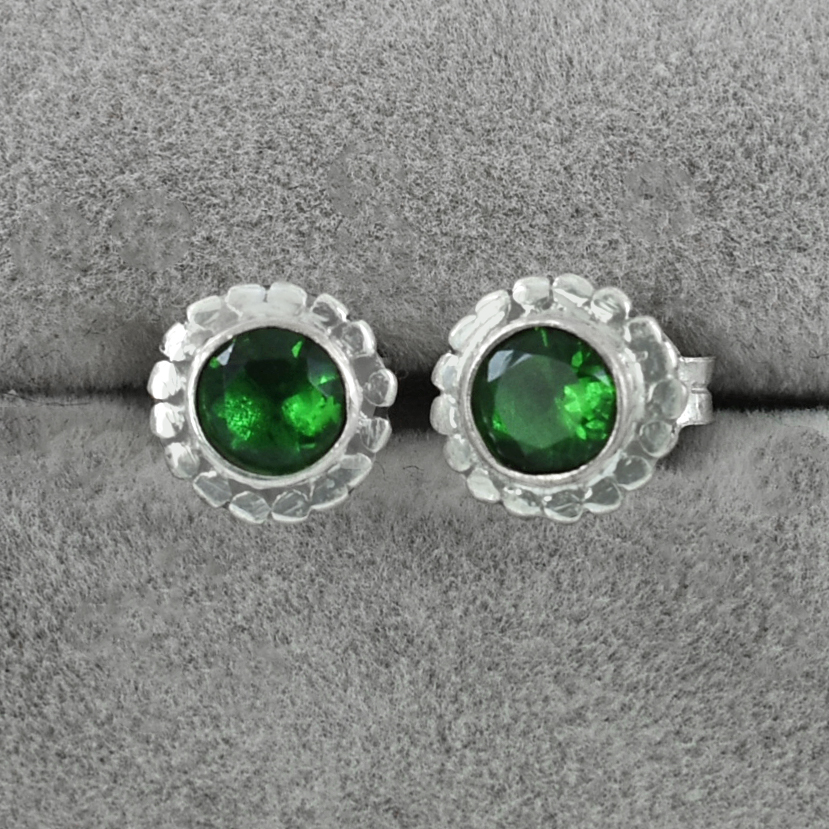 925 Silver Green Zircon Stud Earrings | Round Cut 4 mm | 10.35 Ct | Natural Gemstone Jewelry