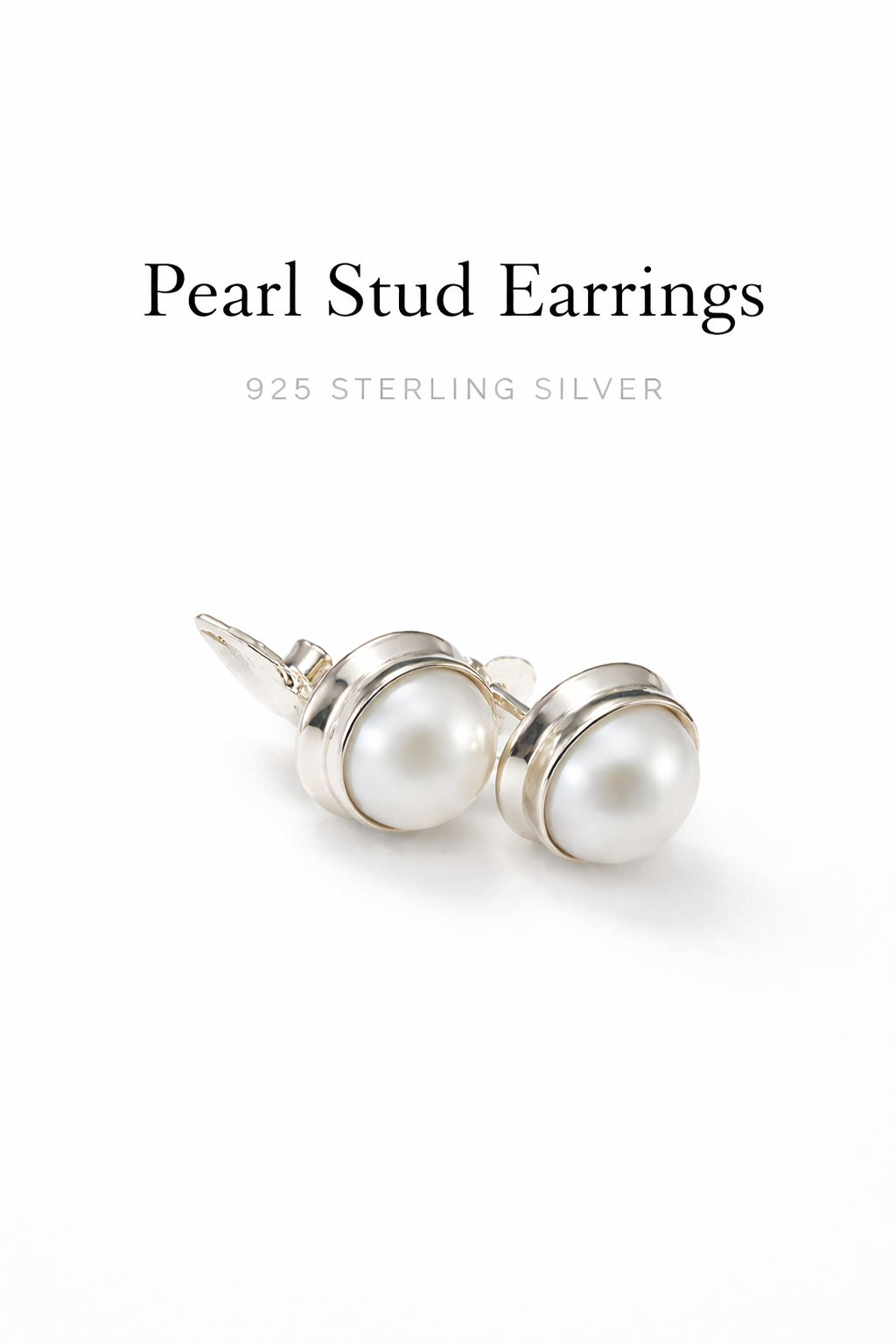 Natural Pearl Stud Earrings in 925 Sterling Silver | Round Cut White Pearl Minimalist Jewelry | Gift for Love, Wife & Mom - Image 6