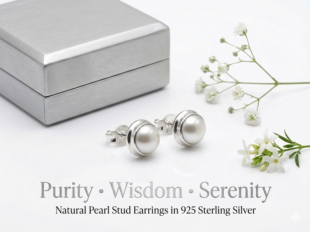 Natural Pearl Stud Earrings in 925 Sterling Silver | Round Cut White Pearl Minimalist Jewelry | Gift for Love, Wife & Mom - Image 7