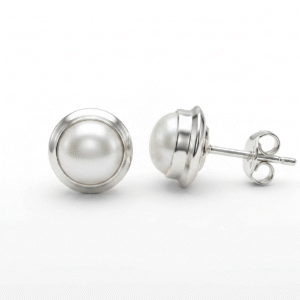 Natural Pearl Stud Earrings in 925 Sterling Silver | Round Cut White Pearl Minimalist Jewelry | Gift for Love, Wife & Mom