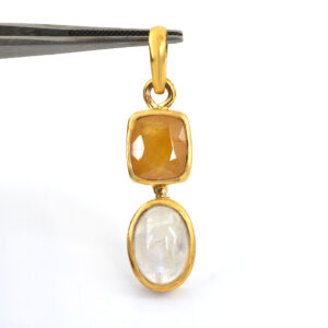 Yellow Sapphire & White Stone Dual Pendant