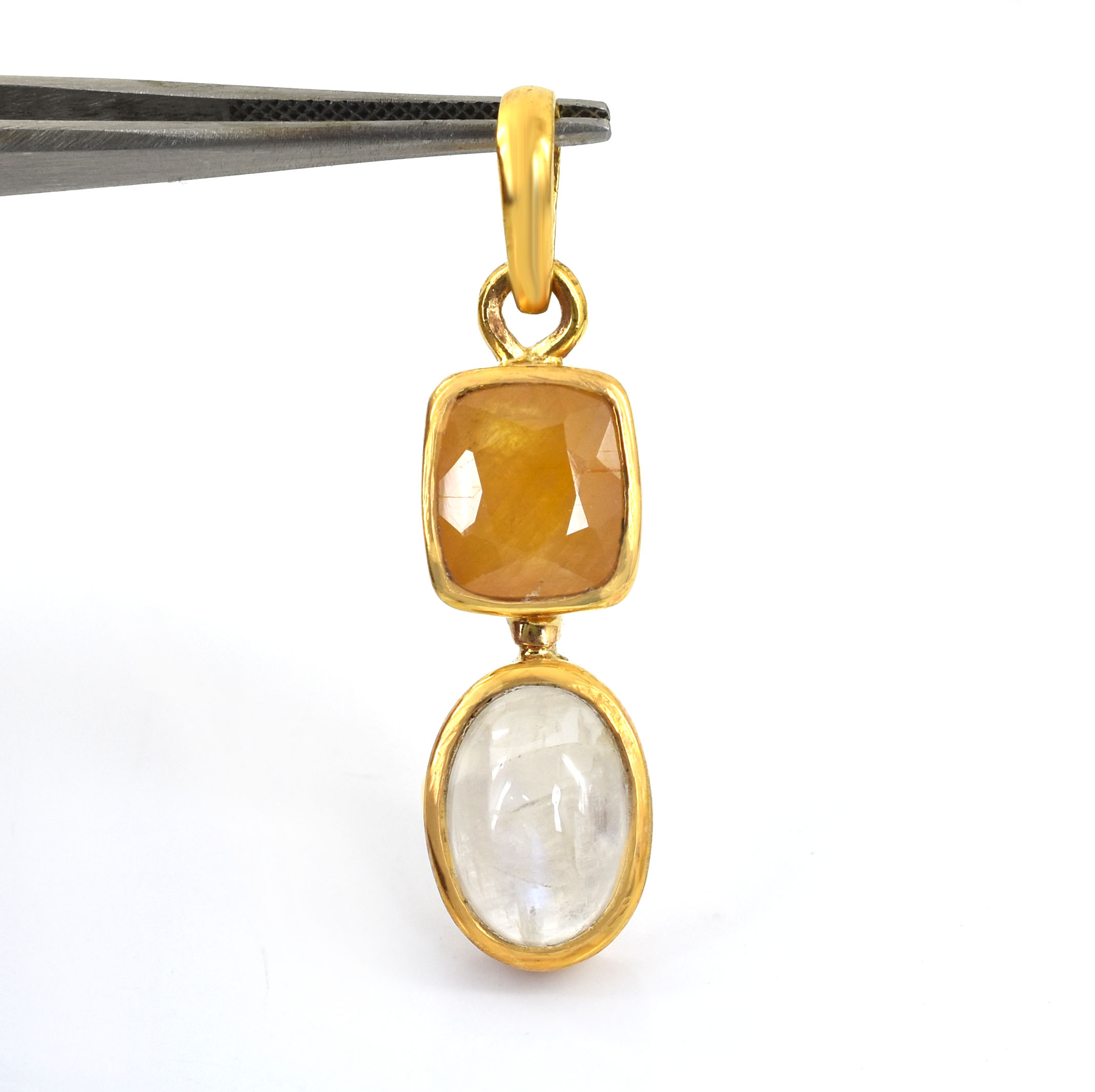 Yellow Sapphire & White Stone Dual Pendant