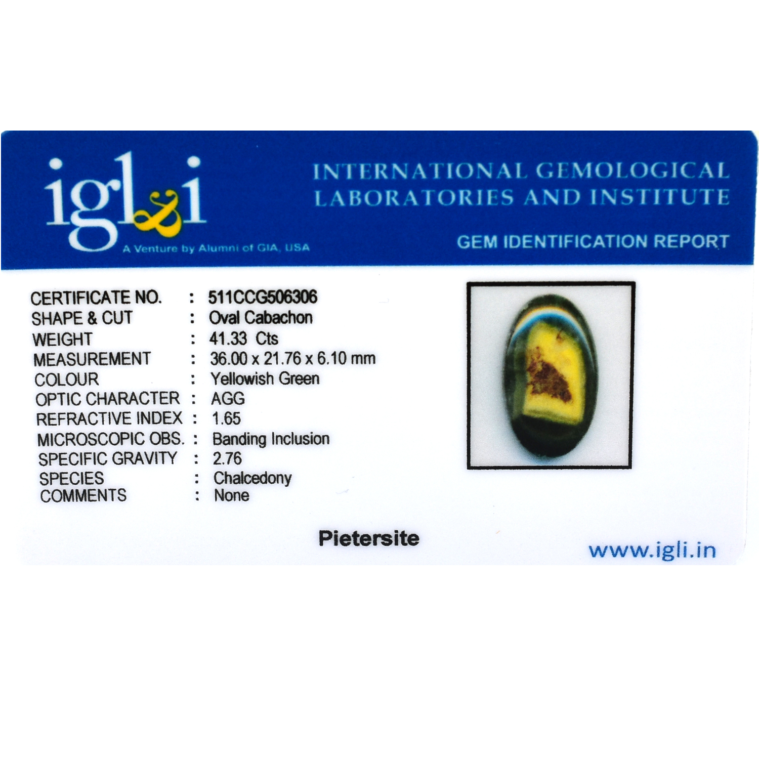 Certified Natural 41.33 Ct Oval Cabochon Pietersite (Chalcedony) Gemstone - Image 5