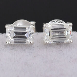 Square Emerald Cut Crystal Stud Earrings (925 Silver)