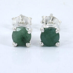 Natural Emerald Stud Earrings (Panna) – 925 Silver