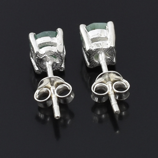 Natural Emerald Stud Earrings (Panna) – 925 Silver - Image 4