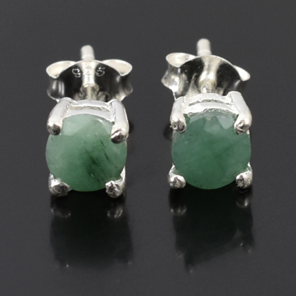 Natural Emerald Stud Earrings (Panna) – 925 Silver - Image 5