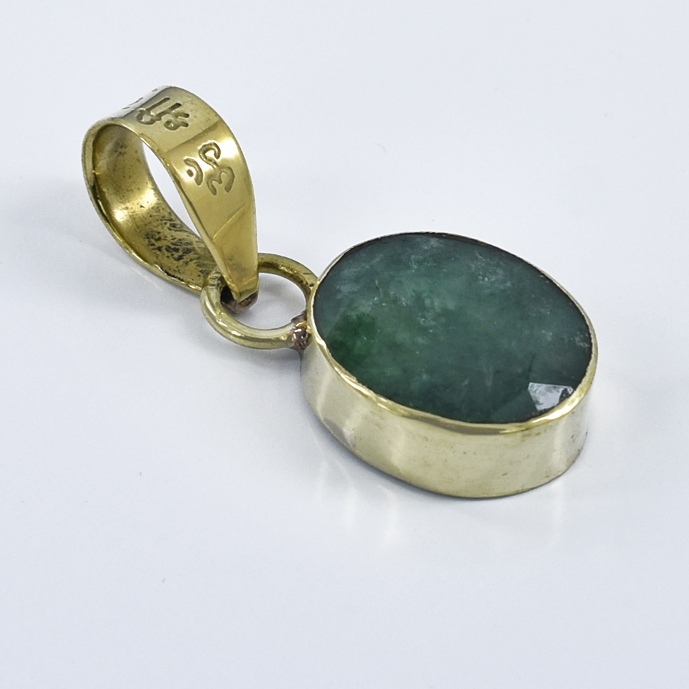 Green Emerald Pendant (Panna) – Gold Plated Oval Gemstone Pendant - Image 2