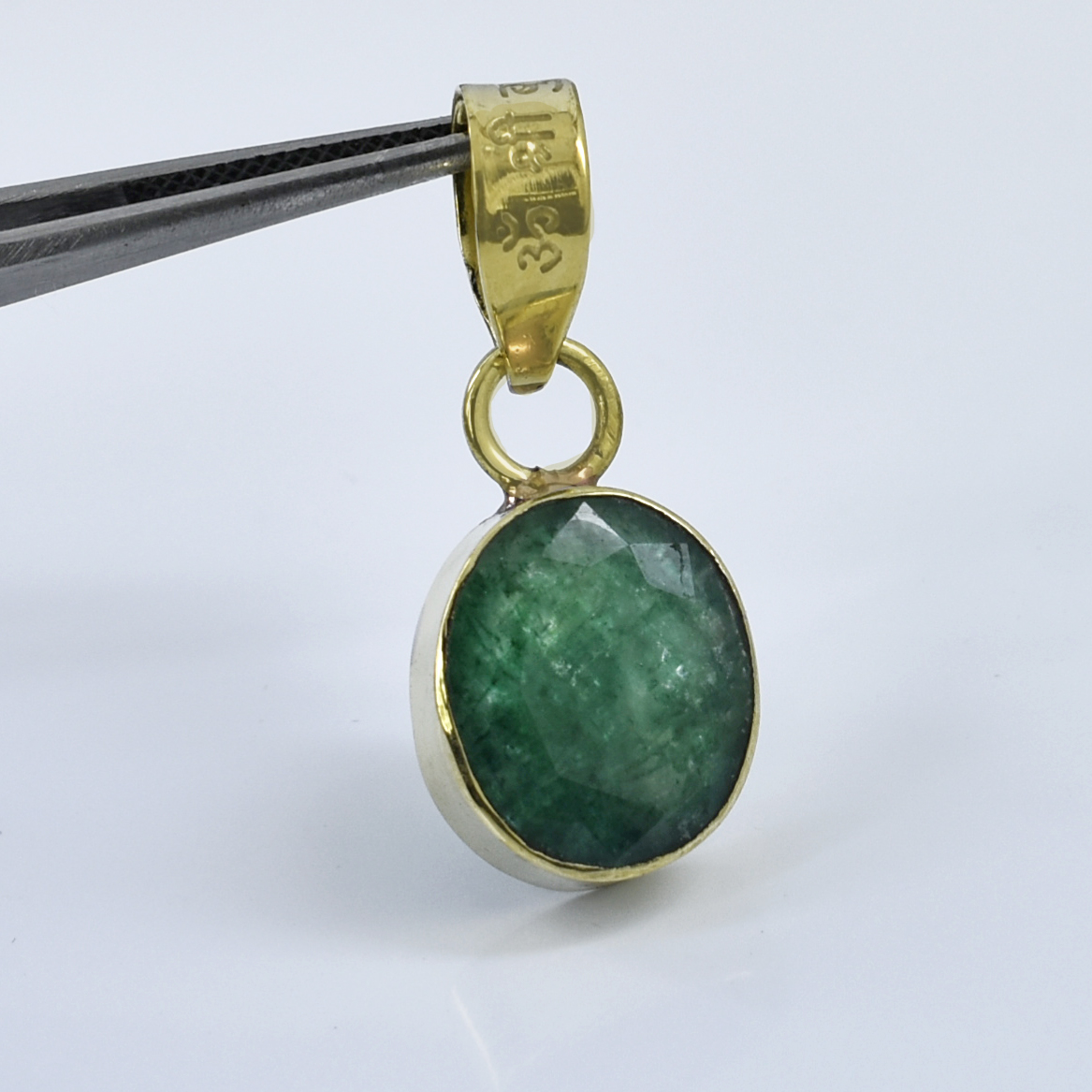 Green Emerald Pendant (Panna) – Gold Plated Oval Gemstone Pendant - Image 3