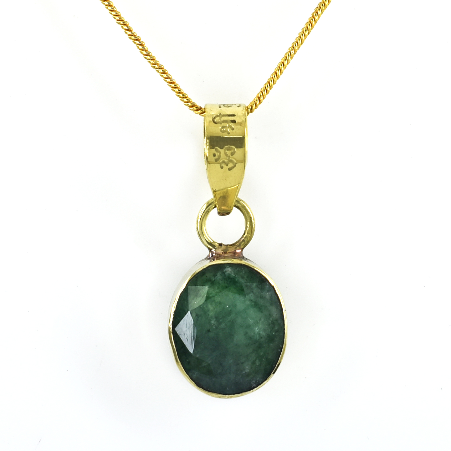 Green Emerald Pendant (Panna) – Gold Plated Oval Gemstone Pendant