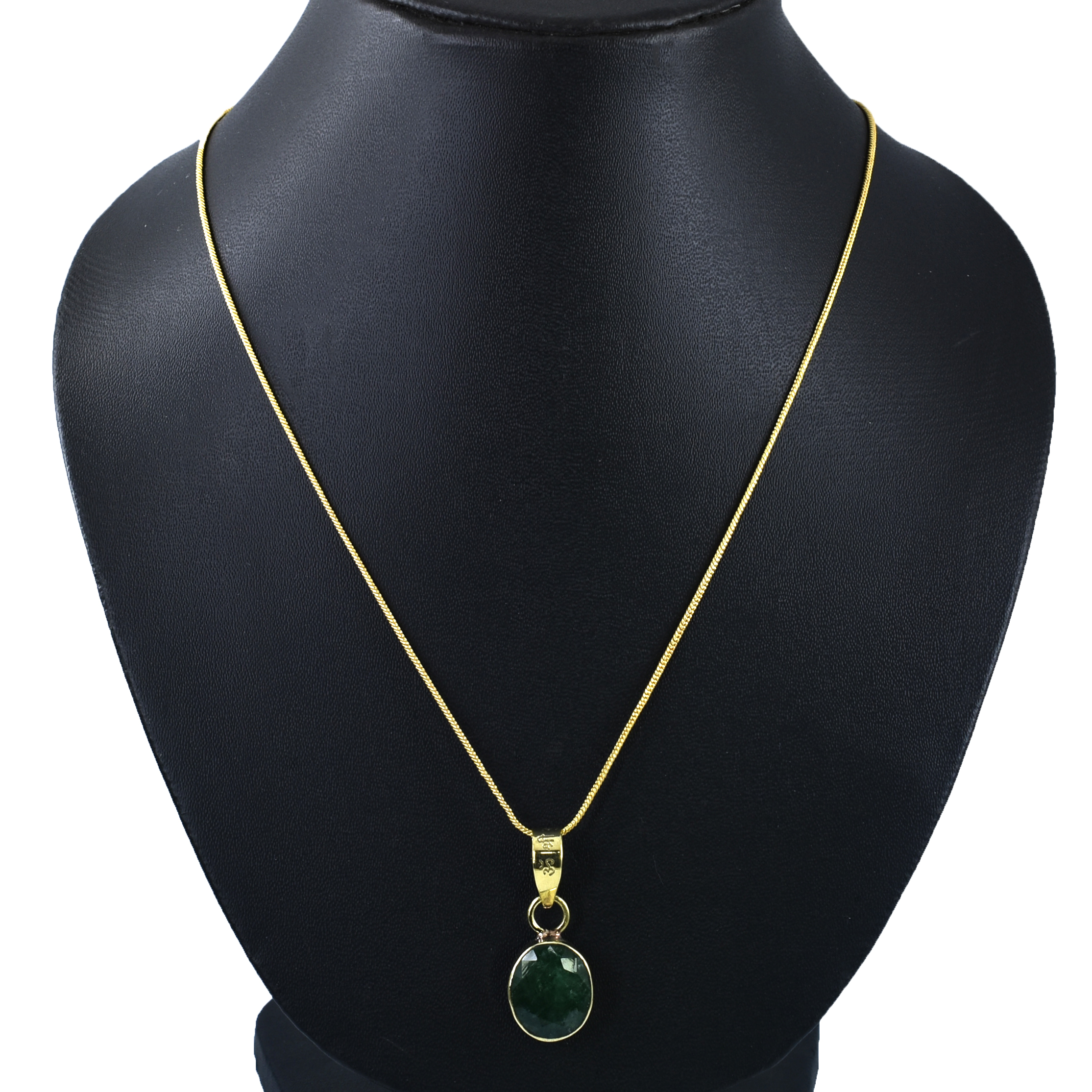 Green Emerald Pendant (Panna) – Gold Plated Oval Gemstone Pendant - Image 5