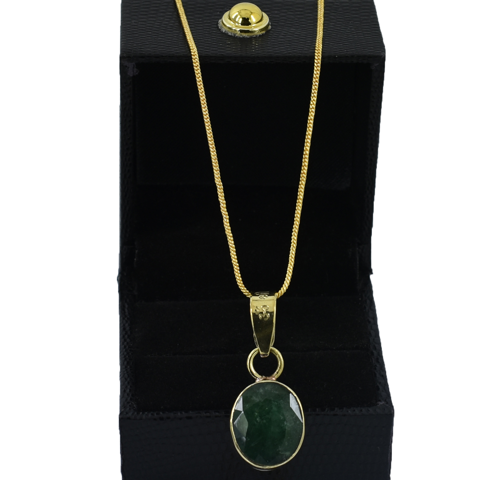 Green Emerald Pendant (Panna) – Gold Plated Oval Gemstone Pendant - Image 6