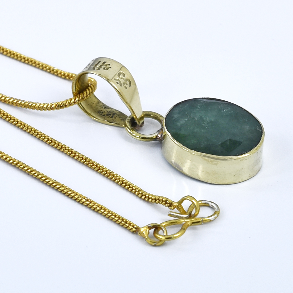 Green Emerald Pendant (Panna) – Gold Plated Oval Gemstone Pendant - Image 7