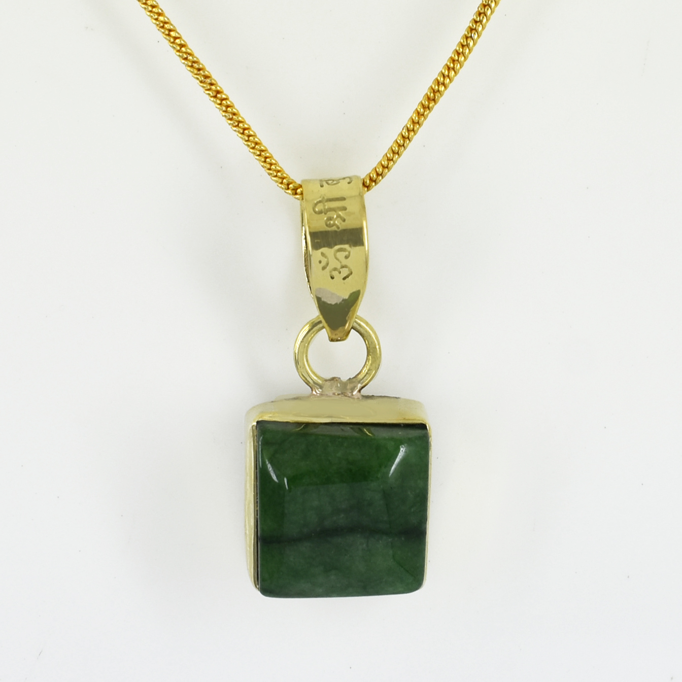 Green Emerald (Panna) Square Pendant Necklace