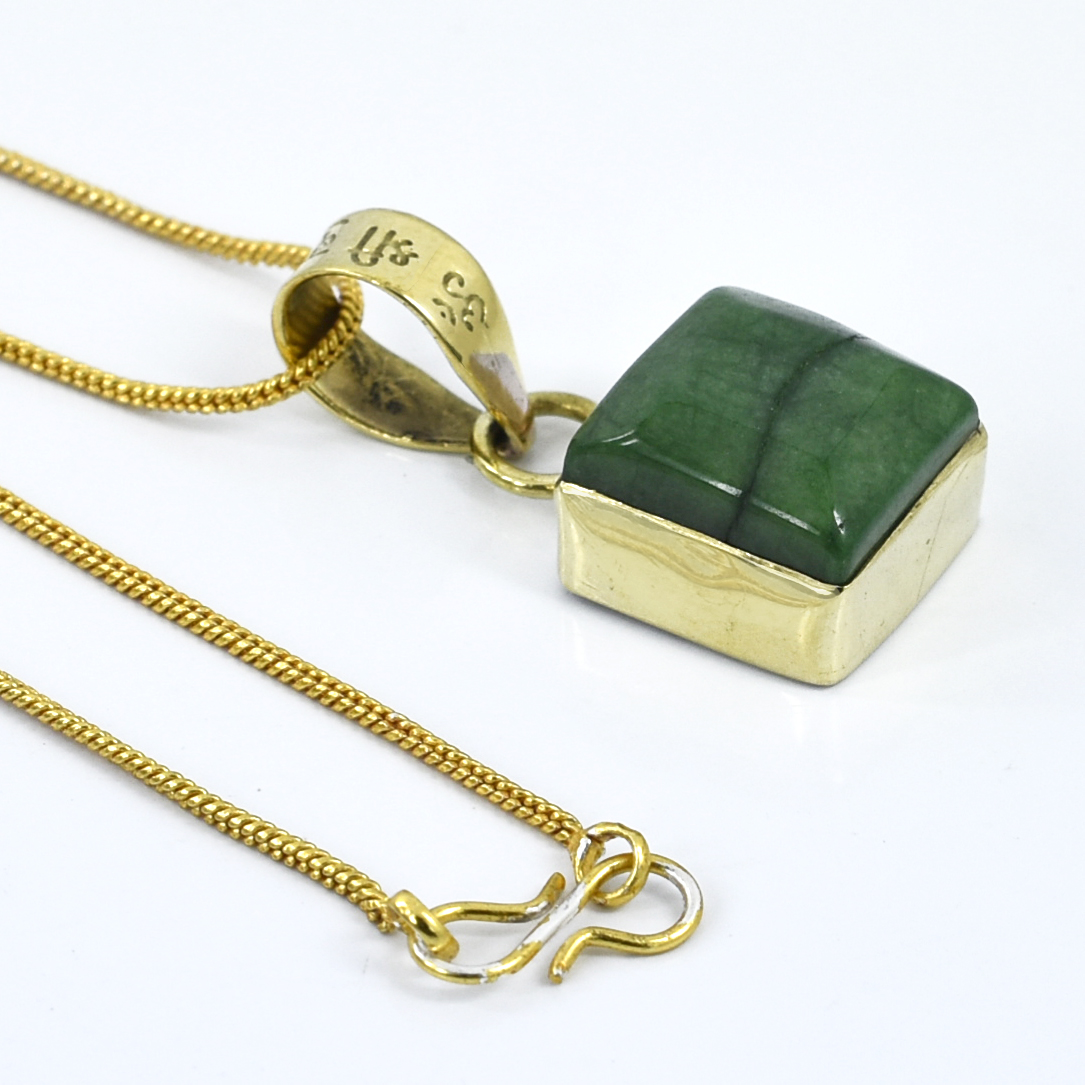 Green Emerald (Panna) Square Pendant Necklace - Image 6