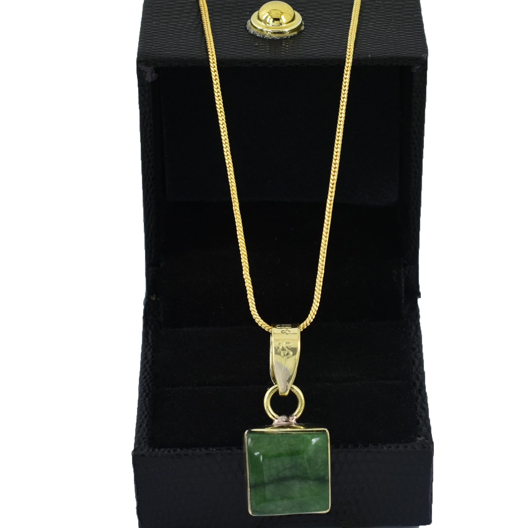 Green Emerald (Panna) Square Pendant Necklace - Image 5