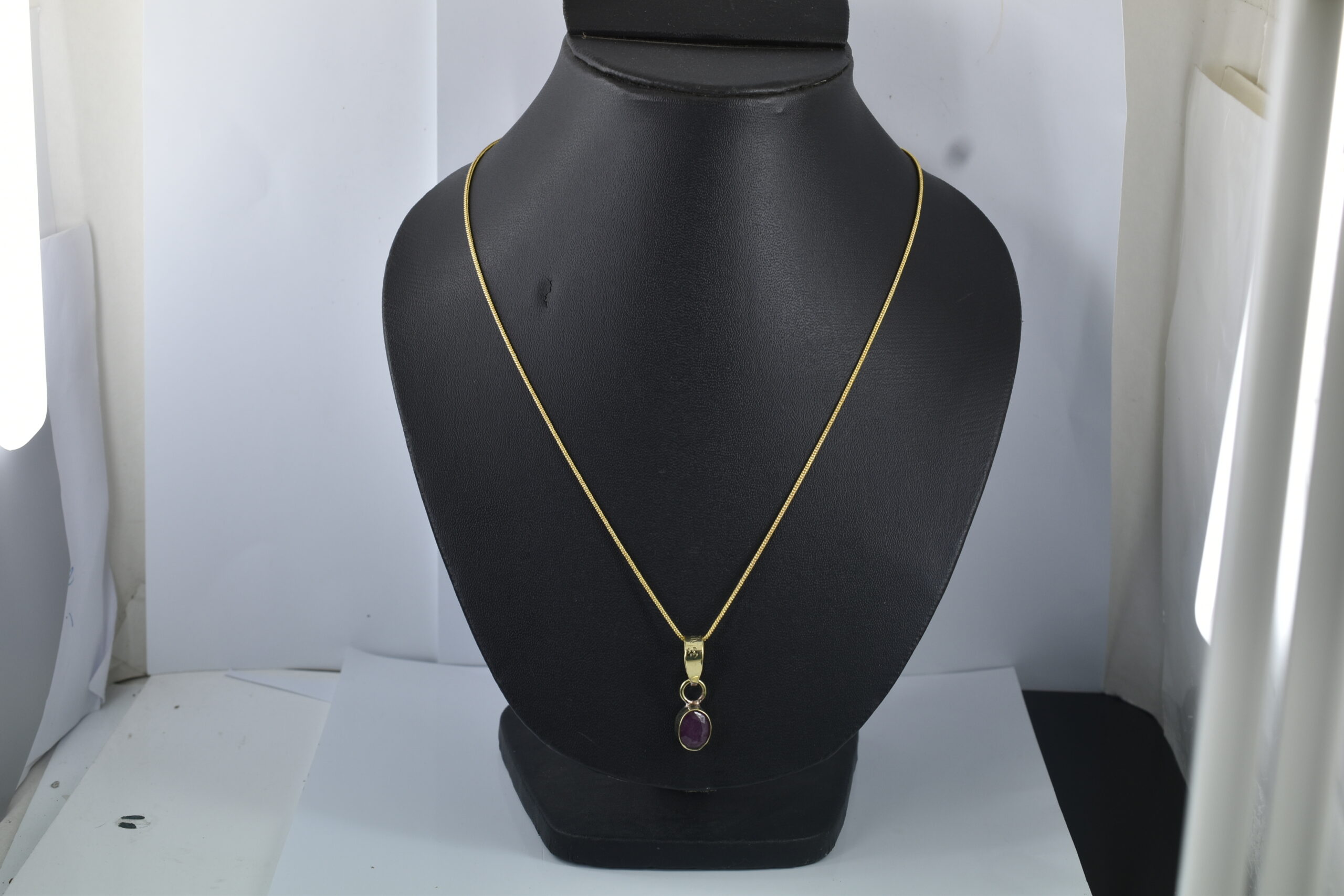 Ruby (Manik) Gold-Plated Pendant Necklace - Image 9