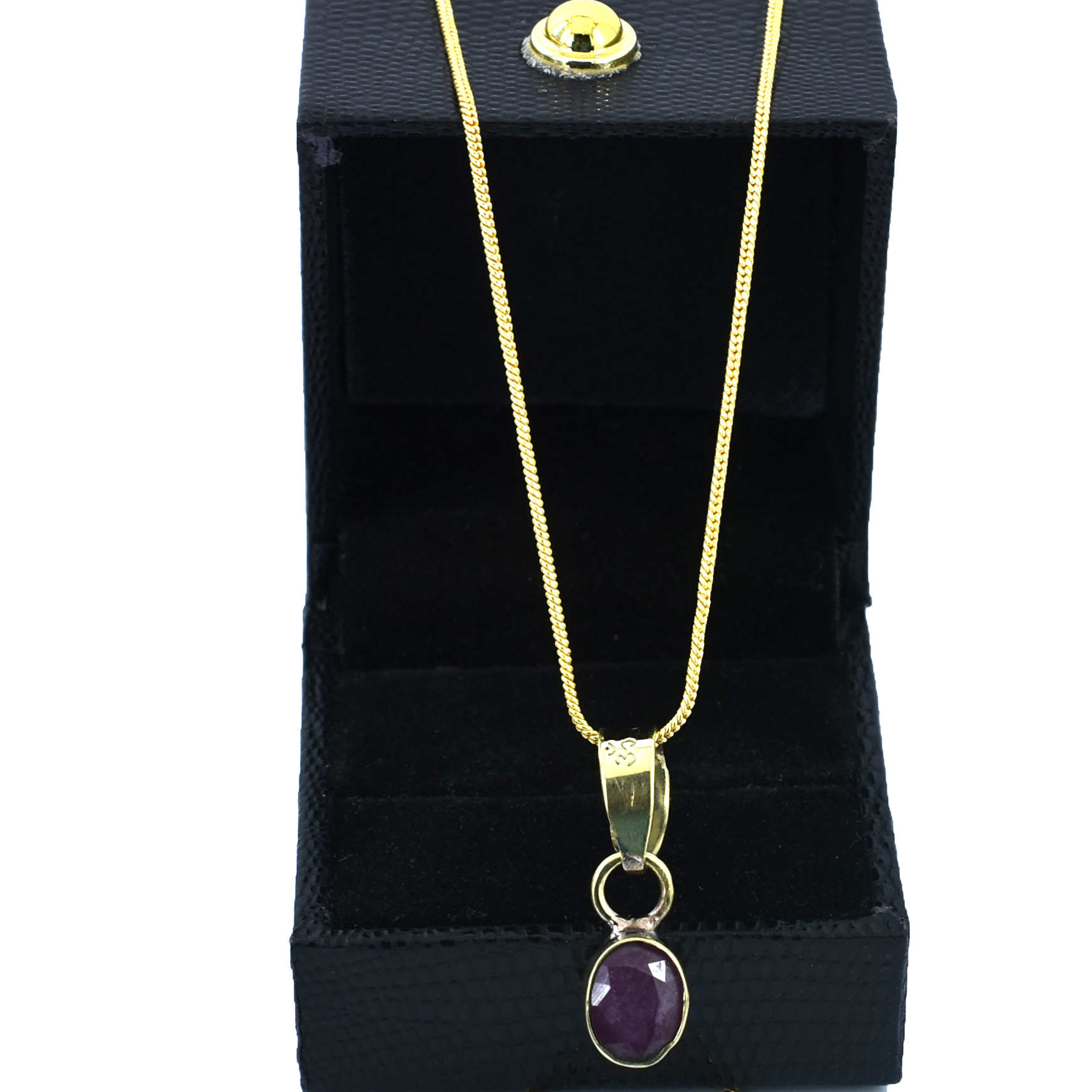 Ruby (Manik) Gold-Plated Pendant Necklace - Image 2