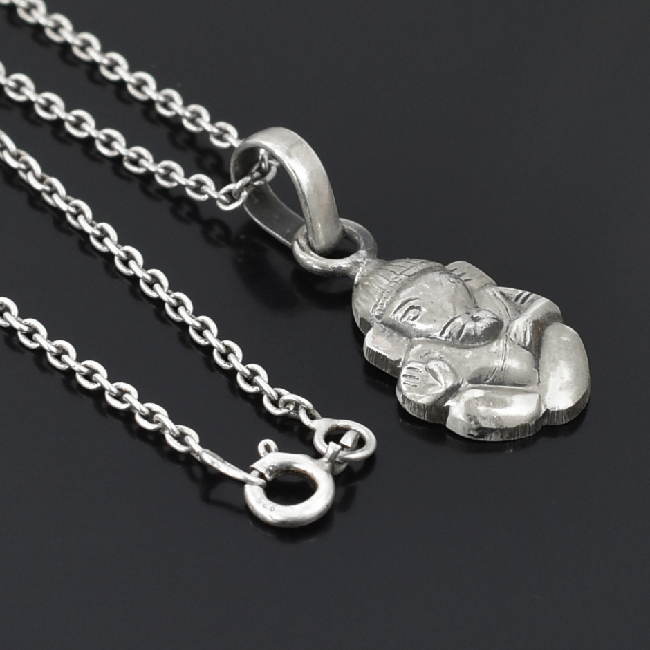 925 Sterling Silver Sitting Lord Ganesha Pendant | Handmade Ganpati Silver Pendant for Men & Women - Image 3