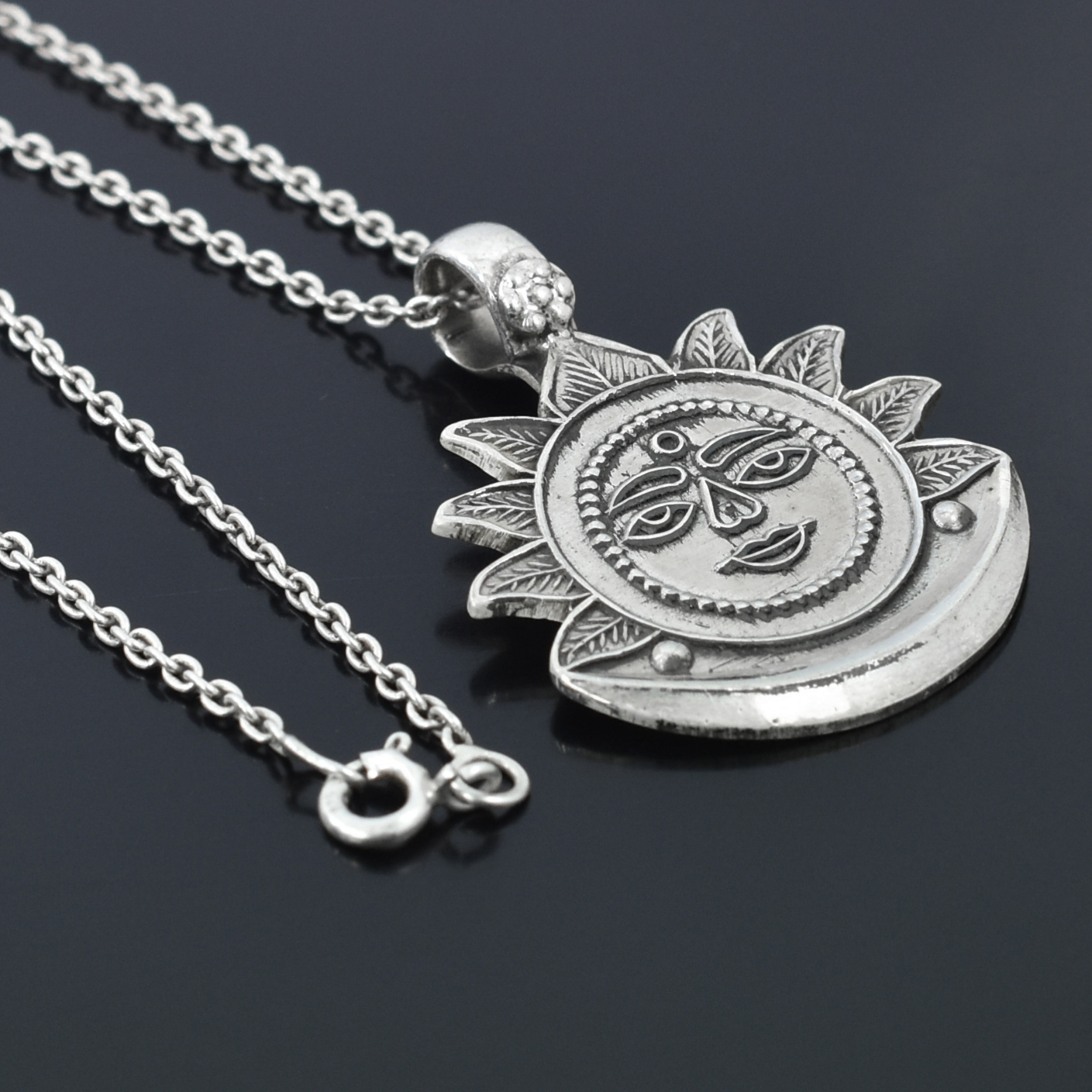 925 Sterling Silver Surya Dev Sun Pendant | Handmade Sun God Silver Pendant for Men & Women - Image 4