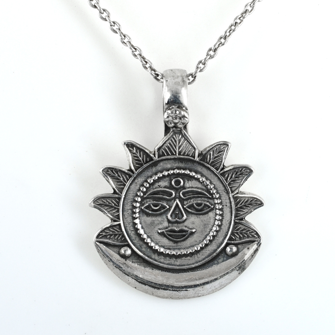 925 Sterling Silver Surya Dev Sun Pendant | Handmade Sun God Silver Pendant for Men & Women