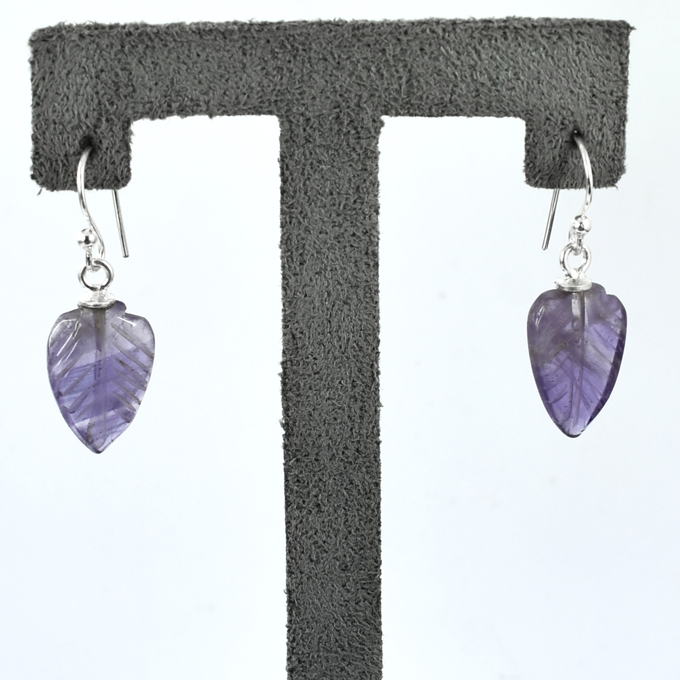 Natural Amethyst (Jamunia) Leaf Design Earrings - Image 8