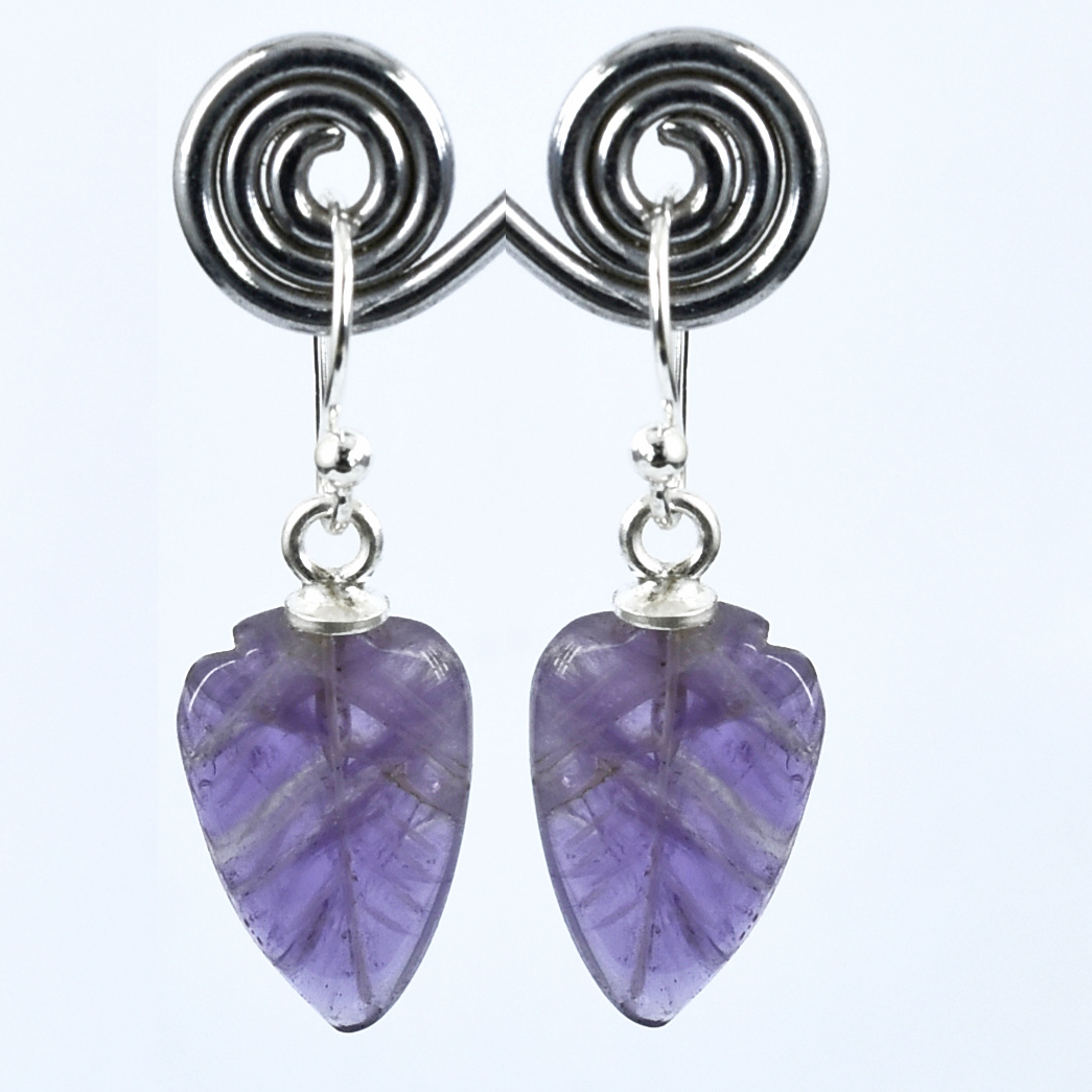 Natural Amethyst (Jamunia) Leaf Design Earrings
