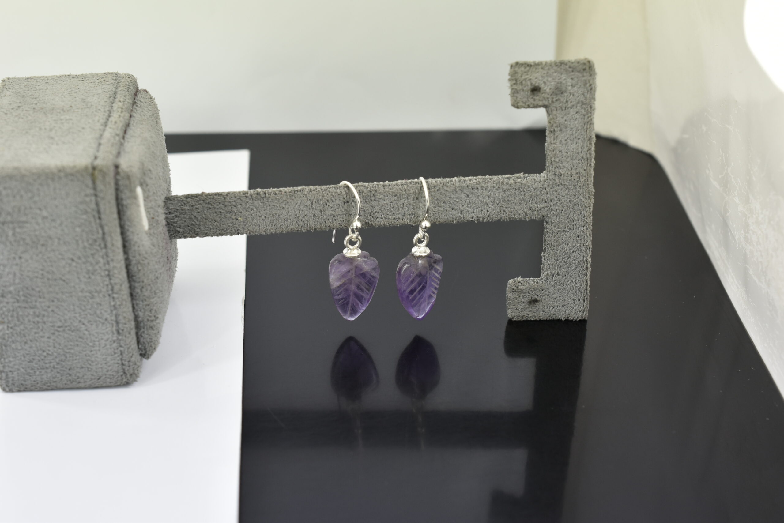 Natural Amethyst (Jamunia) Leaf Design Earrings - Image 5
