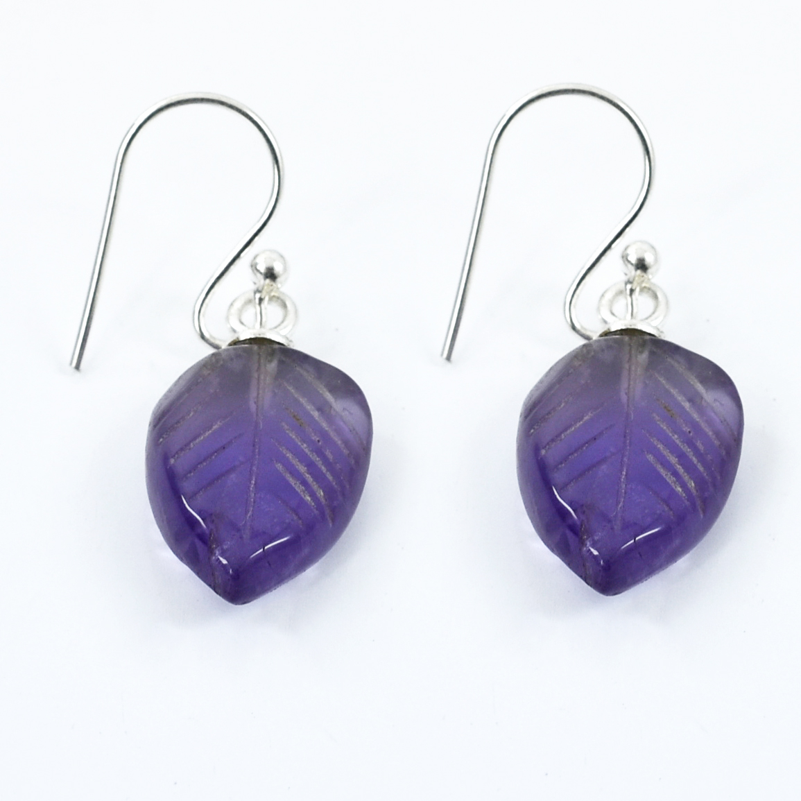 Natural Amethyst (Jamunia) Leaf Design Earrings - Image 2