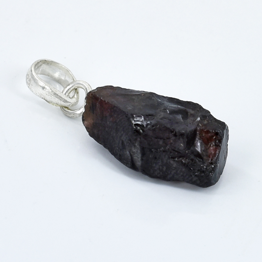 Natural Black Tourmaline Raw Stone Pendant with Silver-Plated Chain - Image 6