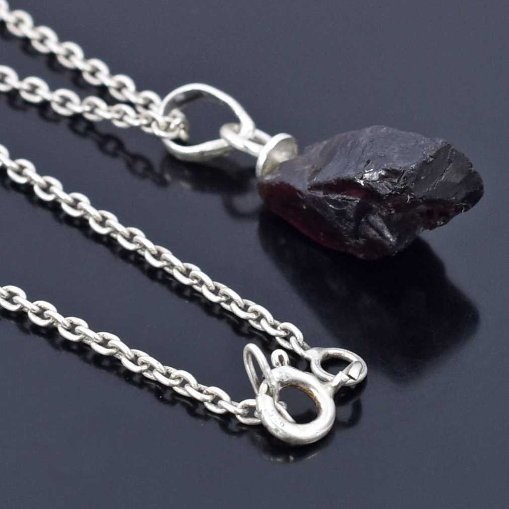 Natural Black Tourmaline Raw Stone Pendant with Silver-Plated Chain - Image 3