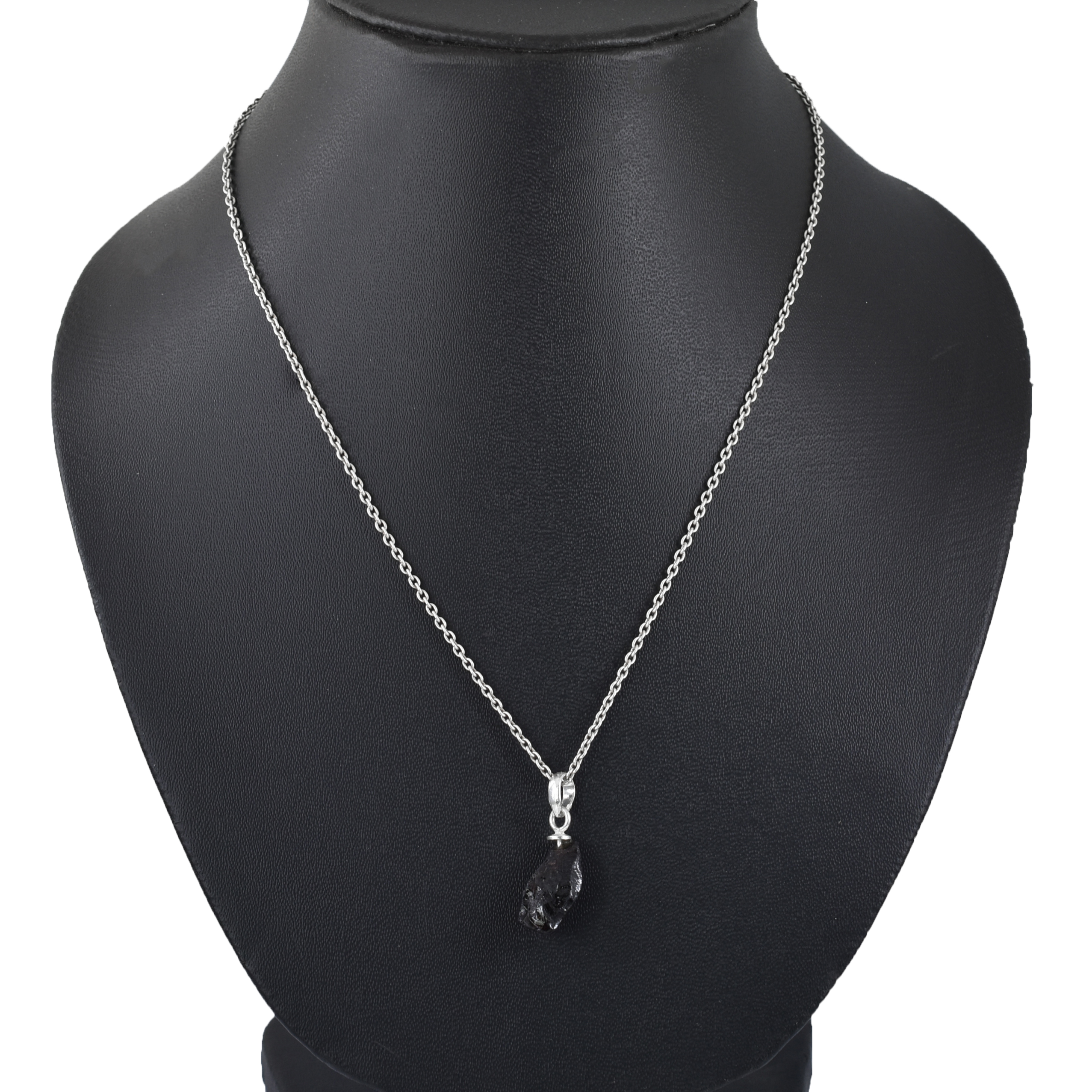 Natural Black Tourmaline Raw Stone Pendant with Silver-Plated Chain - Image 2