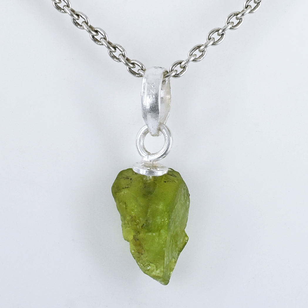 Natural Raw Peridot Crystal Pendant in 925 Silver Chain | Healing Gemstone Necklace