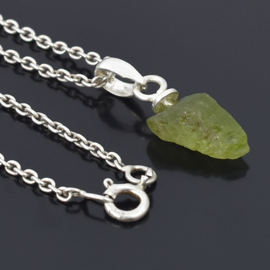 Natural Raw Peridot Crystal Pendant in 925 Silver Chain | Healing Gemstone Necklace - Image 5
