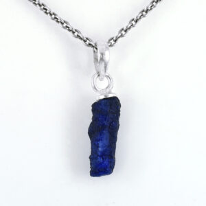 Natural Raw Lapis Lazuli Crystal Pendant Necklace | Deep Blue Healing Gemstone Silver Pendant for Wisdom & Protection