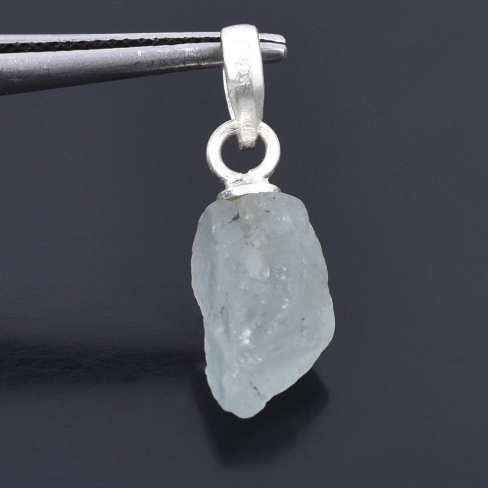 Natural Aquamarine Raw Crystal Pendant with Silver-Plated Chain - Image 6