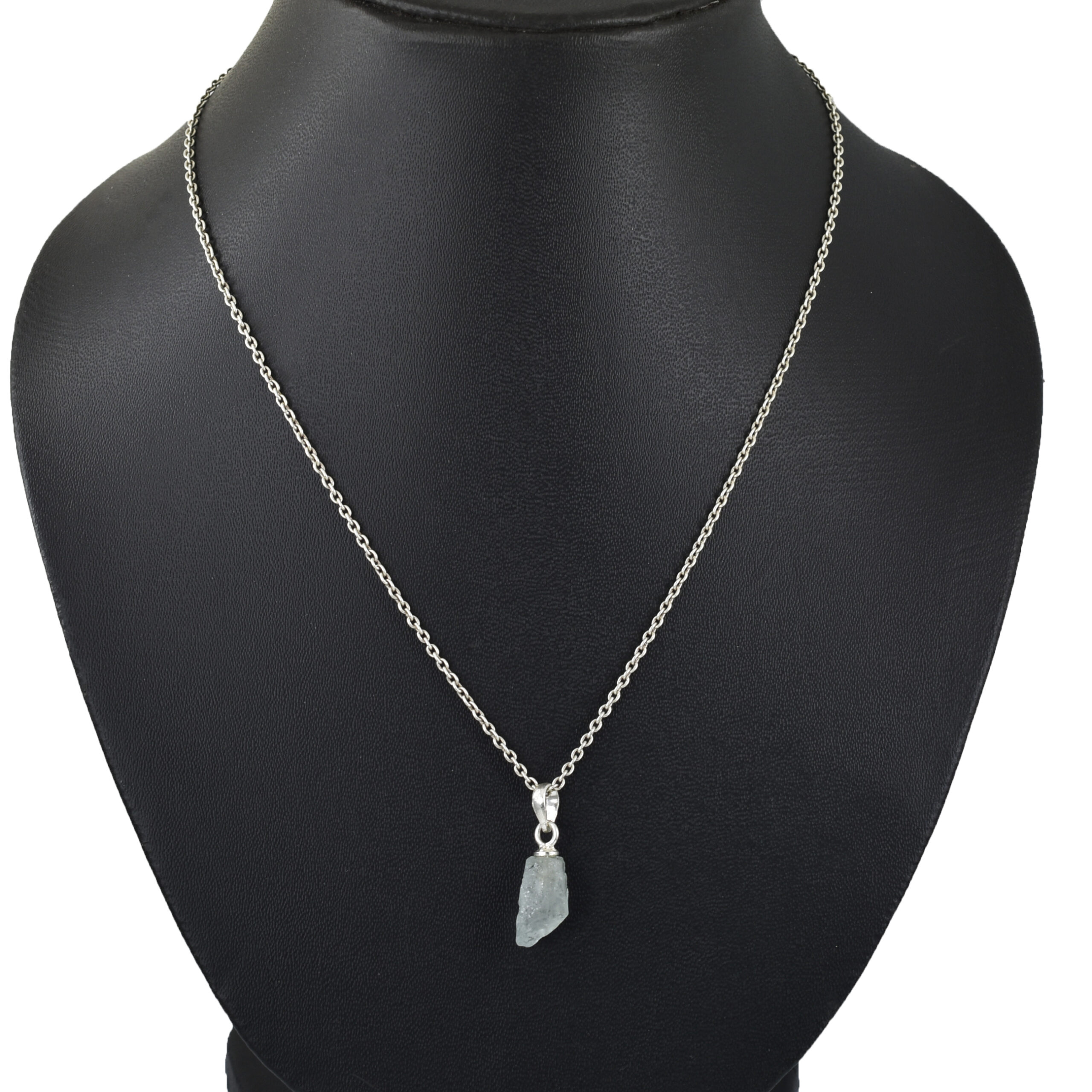 Natural Aquamarine Raw Crystal Pendant with Silver-Plated Chain - Image 5