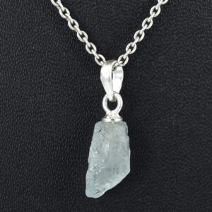 Natural Aquamarine Raw Crystal Pendant with Silver-Plated Chain