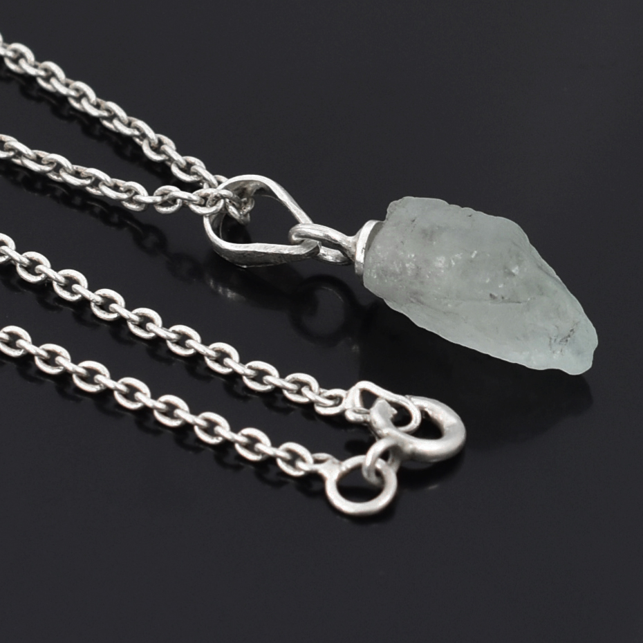 Natural Aquamarine Raw Crystal Pendant with Silver-Plated Chain - Image 3