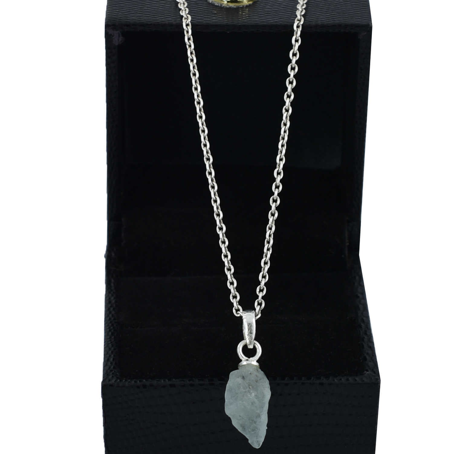 Natural Aquamarine Raw Crystal Pendant with Silver-Plated Chain - Image 2